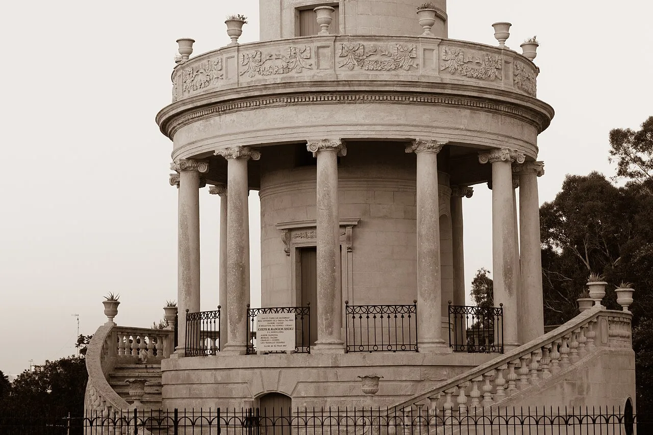 The Belvedere Tower in Lija in a sepia view.