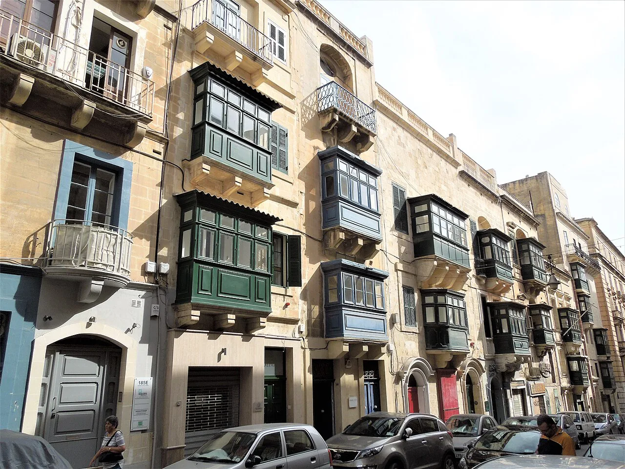 Maltese balconies on a Valletta street.