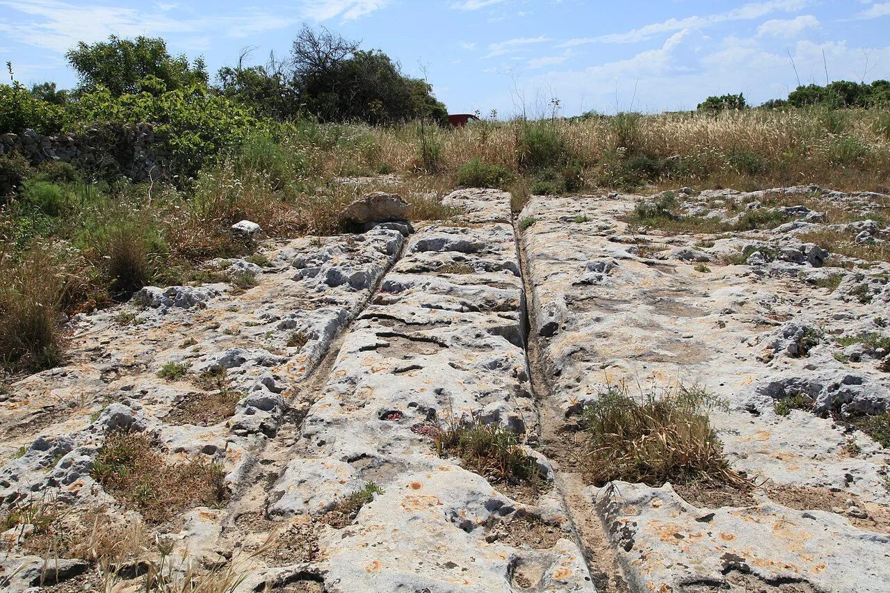 Ancient cart ruts cut into the rock at Bingemma Gap near Rabat.