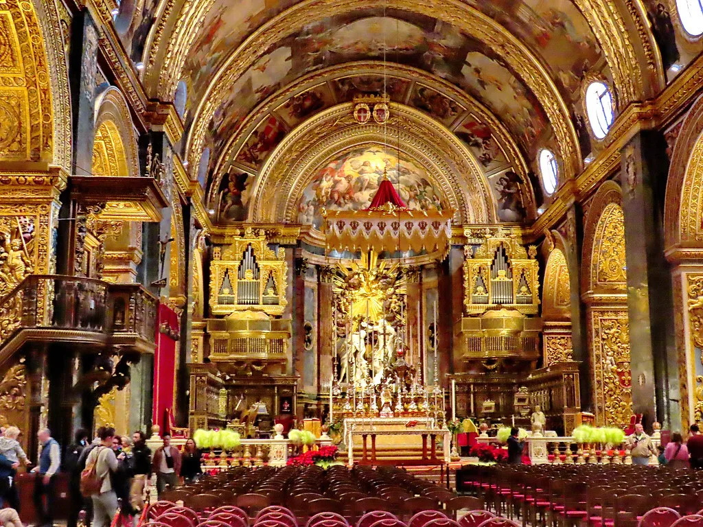 The gilded interior of St John's Co-Cathedral in Valletta.