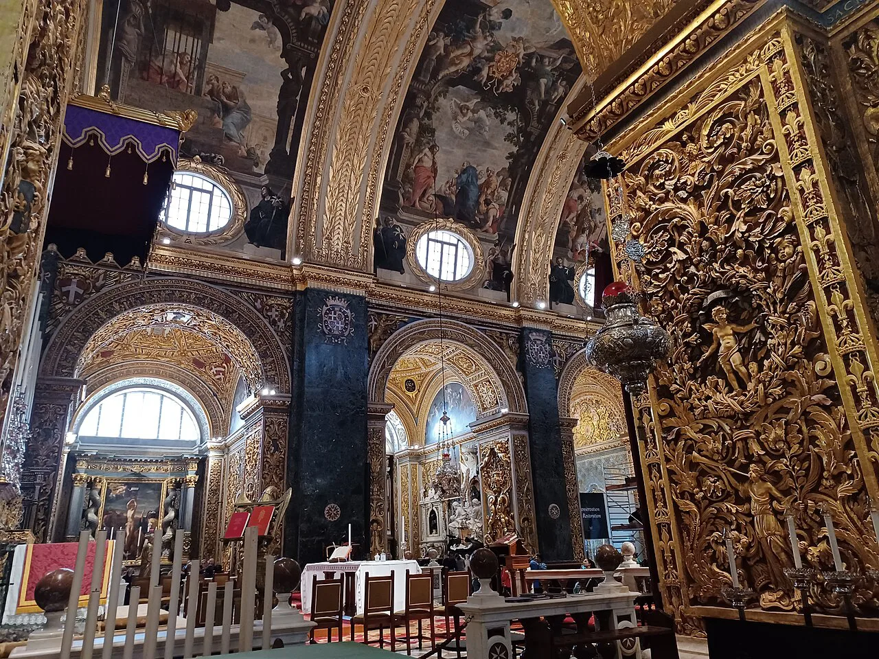 The ornate interior of St John's Co-Cathedral in Valletta.