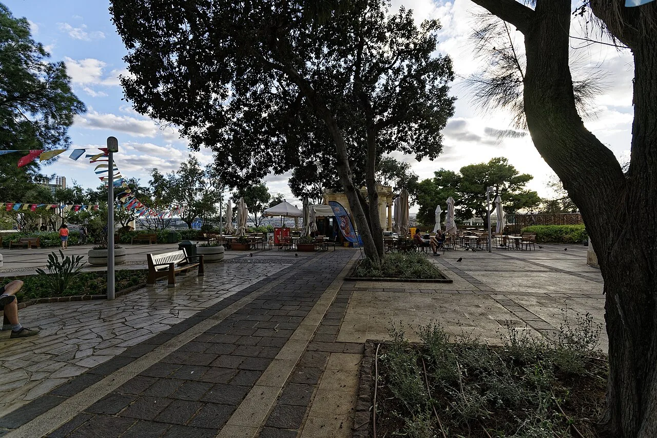 A shaded path in Upper Barrakka Gardens, Valletta.