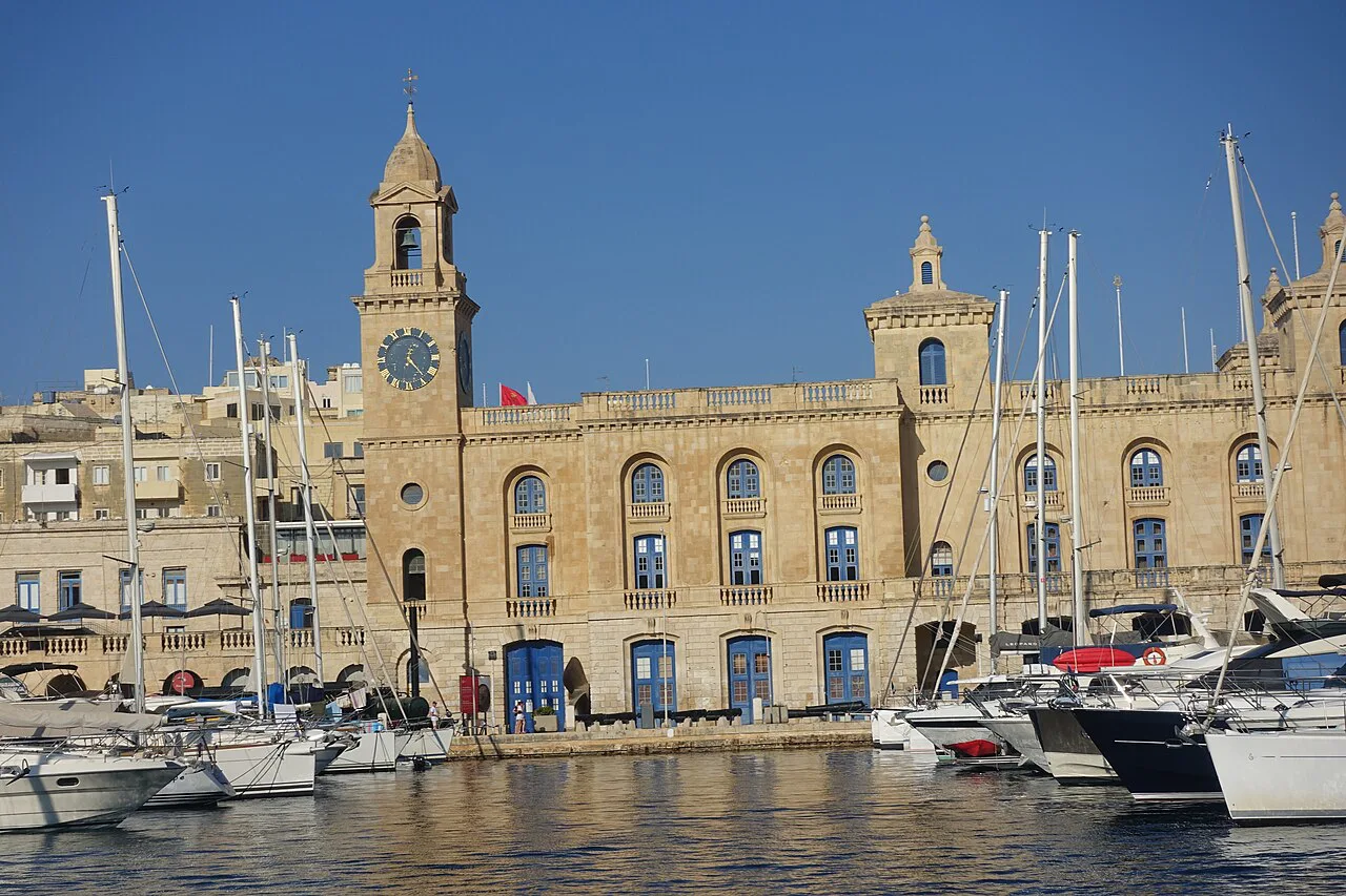 The Malta Maritime Museum overlooking the marina in Birgu.