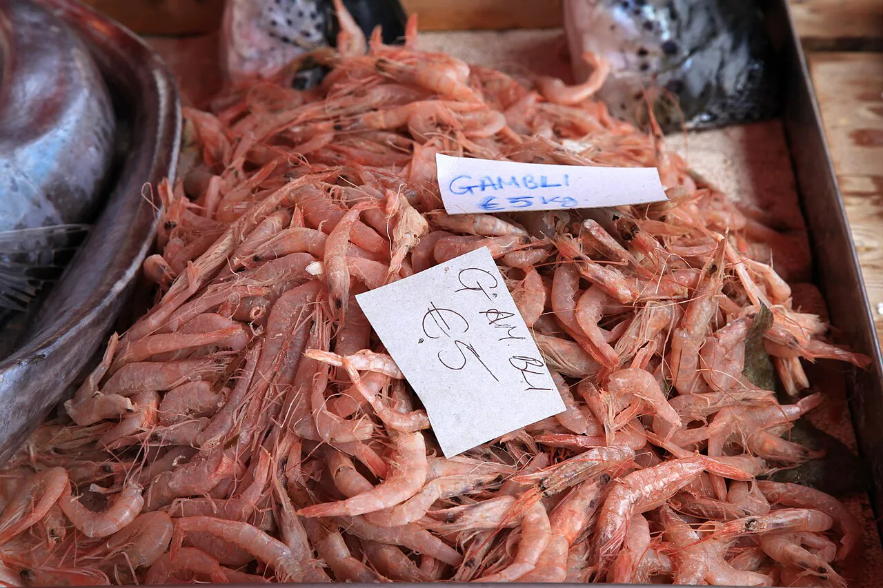 Prawns on sale at the Marsaxlokk fish market.