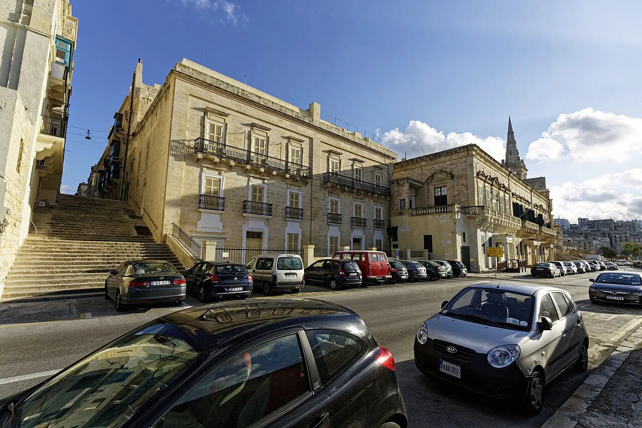 Historic buildings by the bastions at St Sebastian Curtain in Valletta.