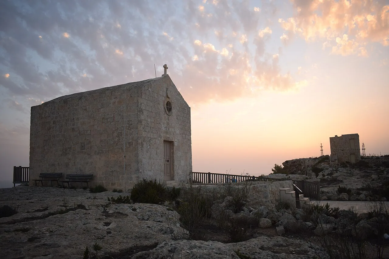 St Mary Magdalene Chapel at sunset on the Dingli Cliffs.