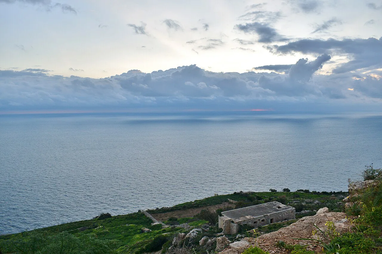 The sea and coast near Dingli at sunset.