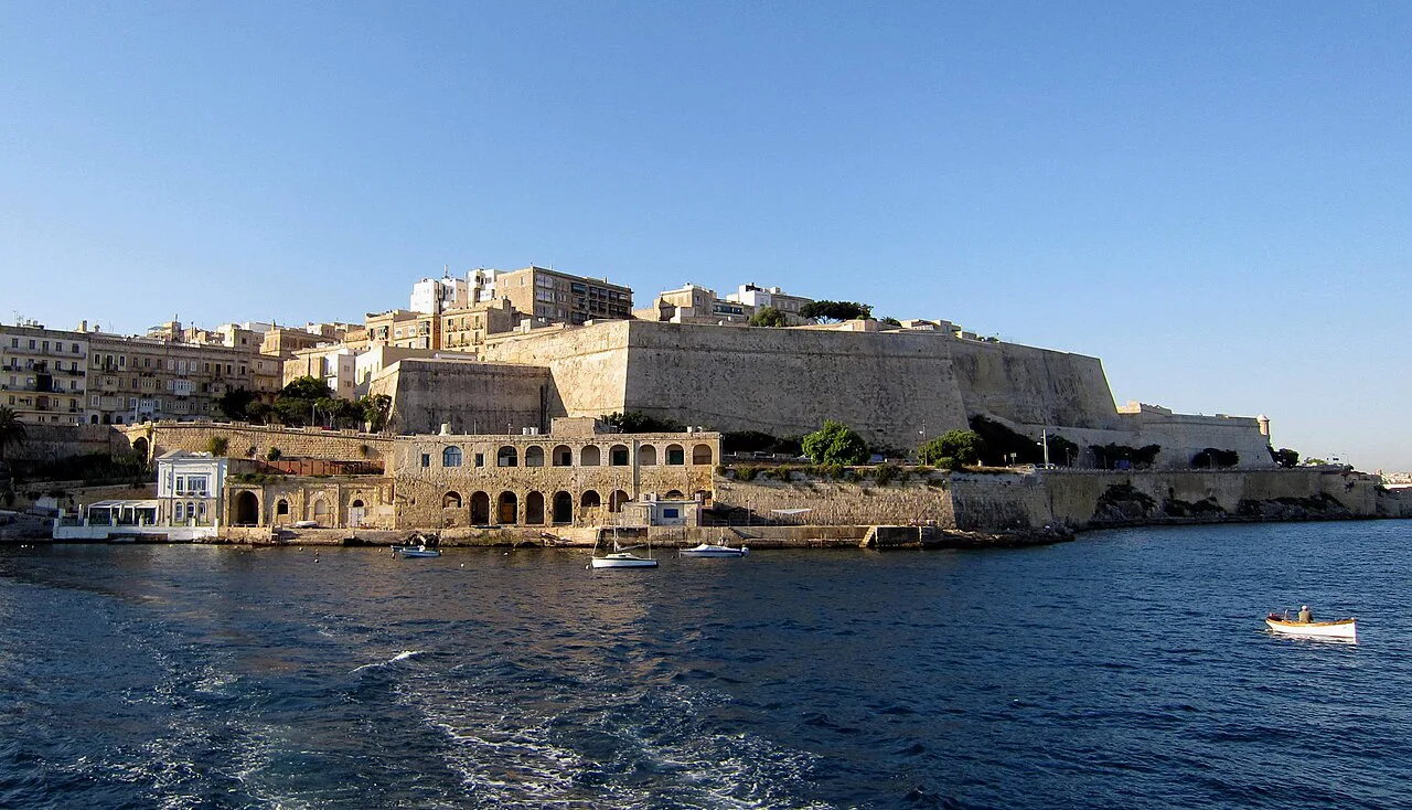 The bastions of Valletta seen from Marsamxett Harbour.