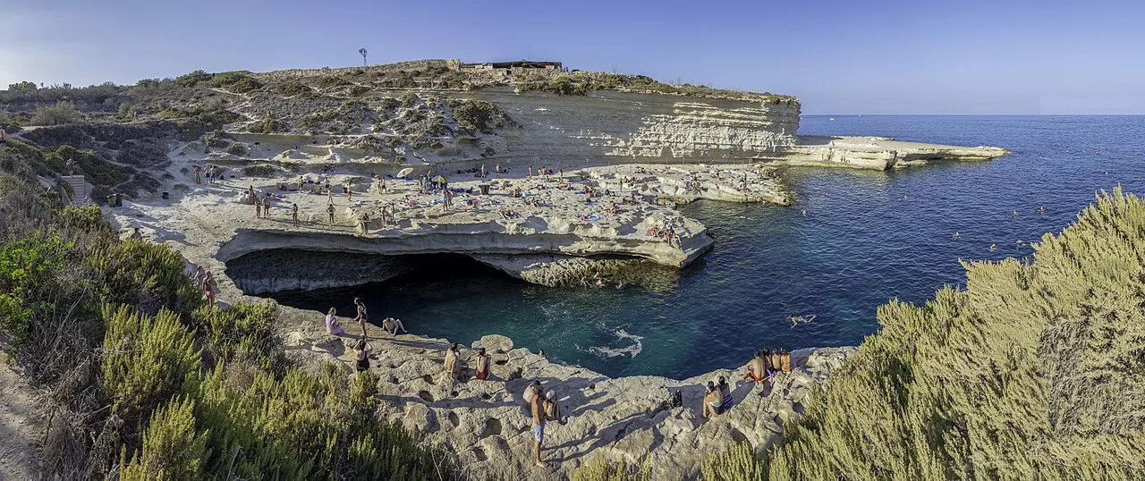 The rocky coast at St Peter's Pool near Marsaxlokk.