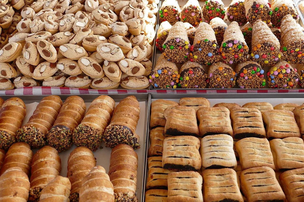 Sweet pastries on a stall at the Marsaxlokk market.