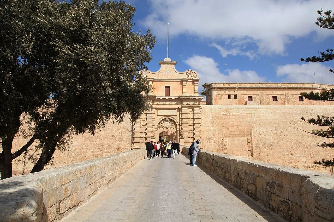 The bridge and main gate of Mdina.