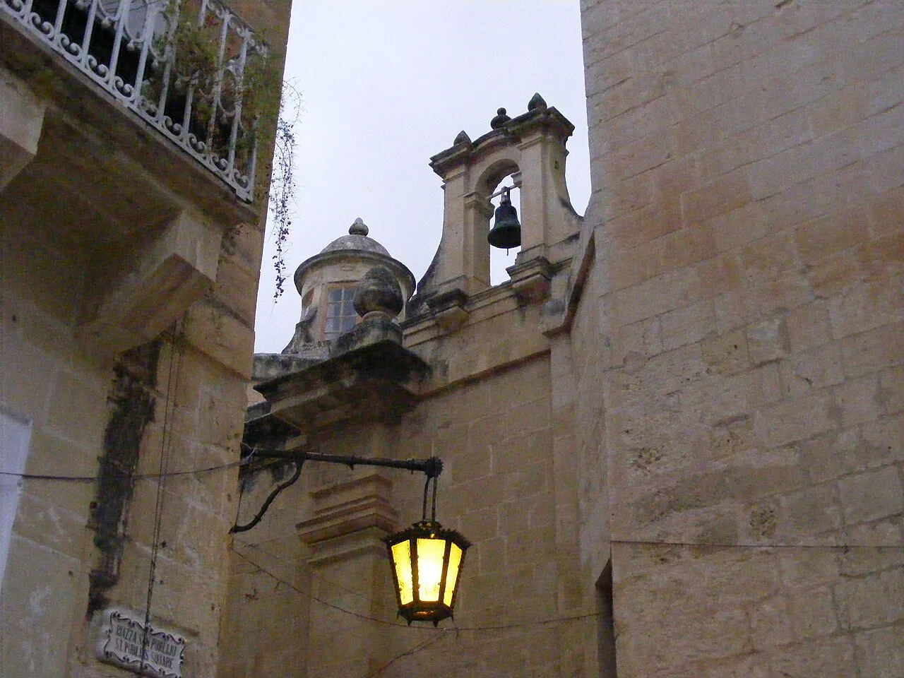 St Agatha Chapel and a lantern in a lane in Mdina.
