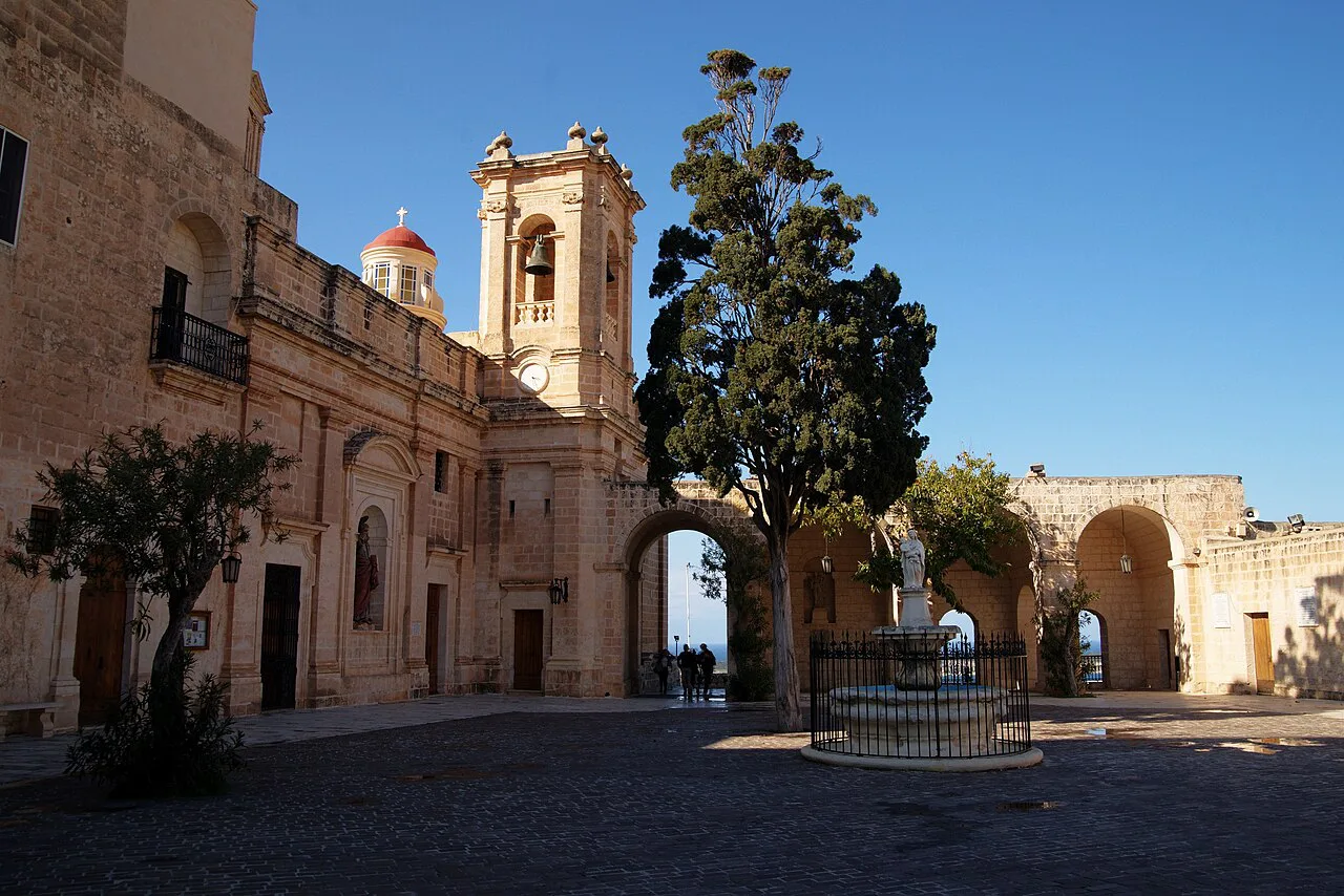 The courtyard of the Mellieħa Sanctuary of Our Lady.