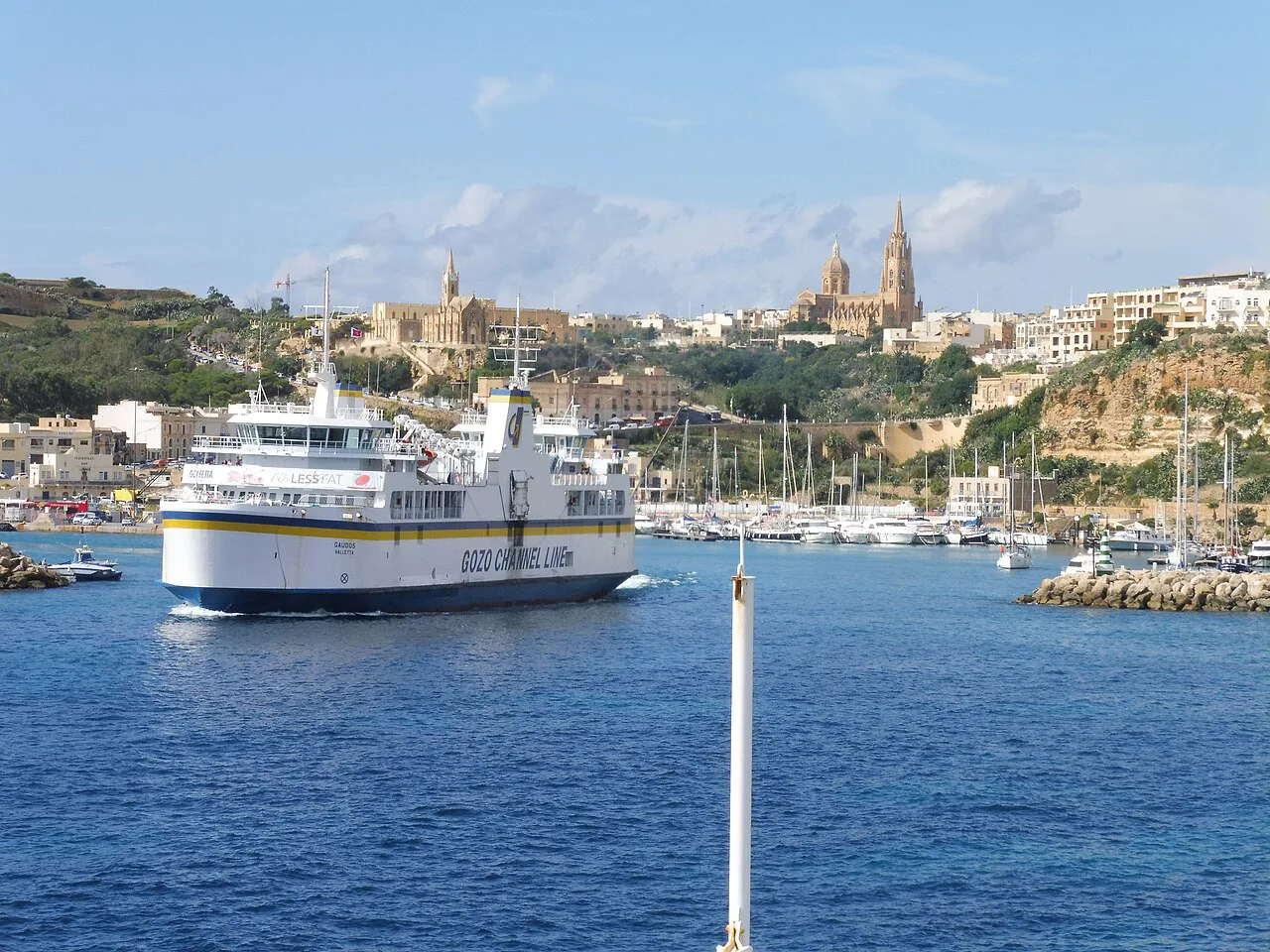 A Gozo Channel ferry leaving Mġarr harbour.
