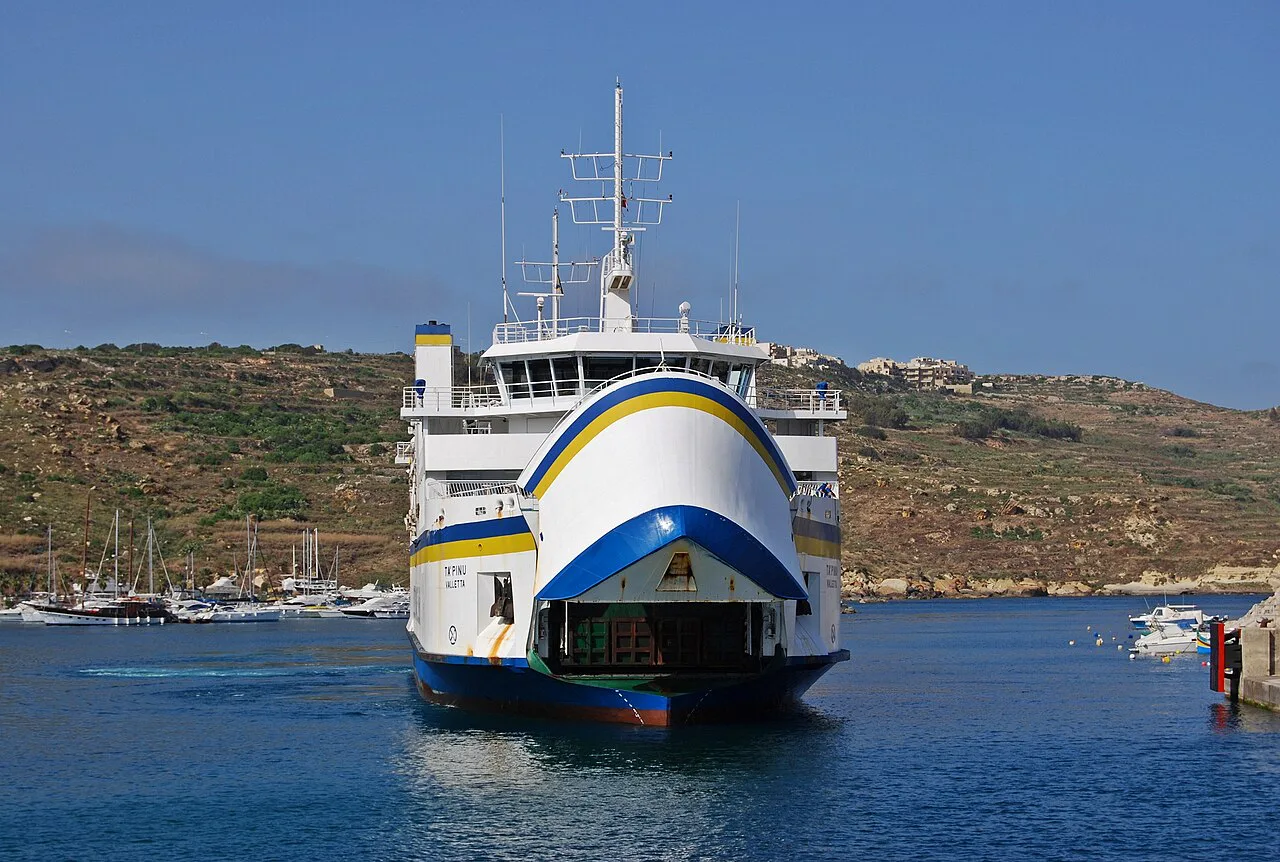 The Gozo ferry arriving at Mġarr.