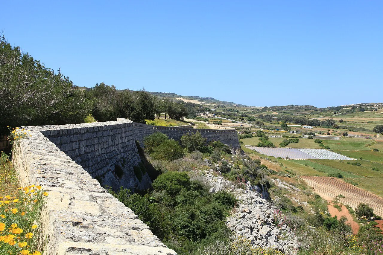 The Victoria Lines and countryside beside Mosta Fort.