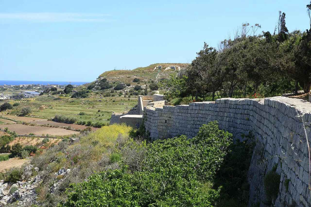 The bastion walls of Fort Mosta and the countryside around it.