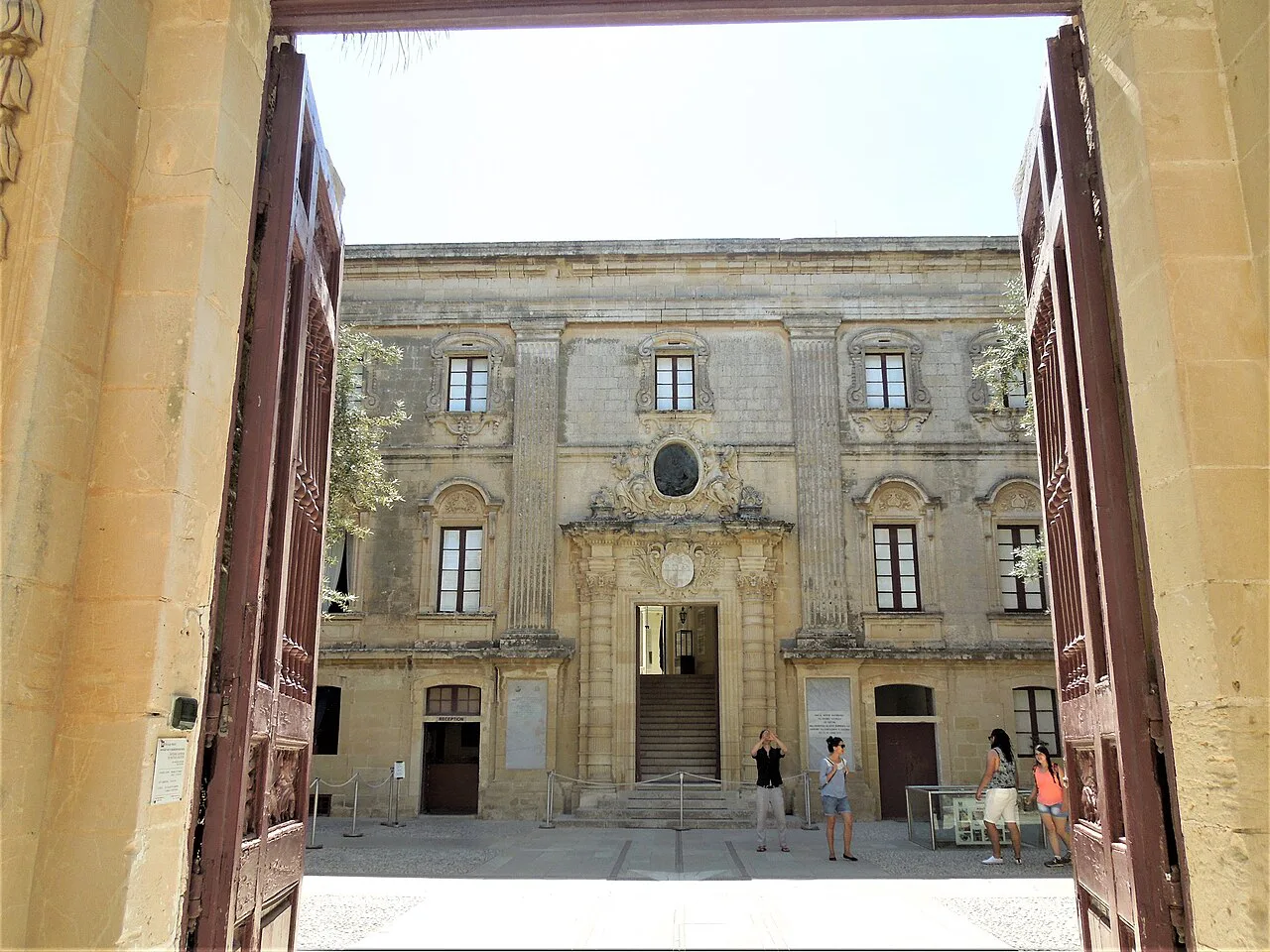 The courtyard of Vilhena Palace in Mdina seen through its gateway.