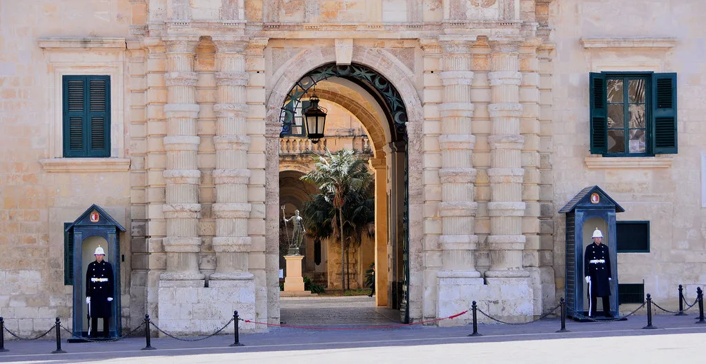Guards at the entrance to the Grandmaster's Palace in Valletta.