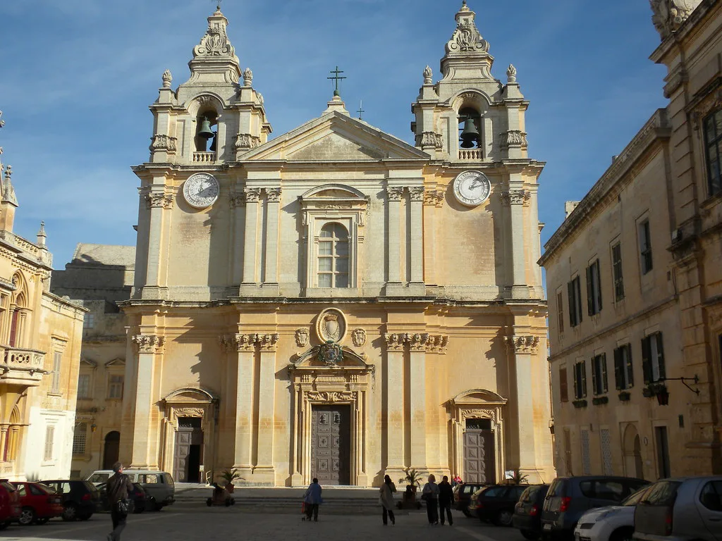 St Paul's Cathedral in Mdina, facing Palazzo Santa Sofia.