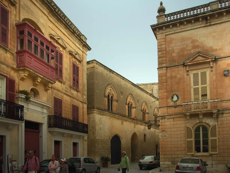 Honey-coloured palazzi in Mdina's Triq Santa Sofija.