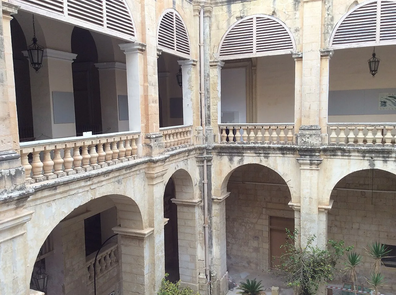 The arcaded courtyard inside Palazzo Vilhena in Mdina.