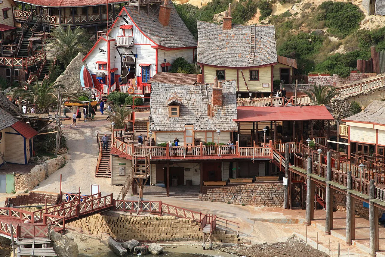 Wooden film-set houses at Popeye Village.