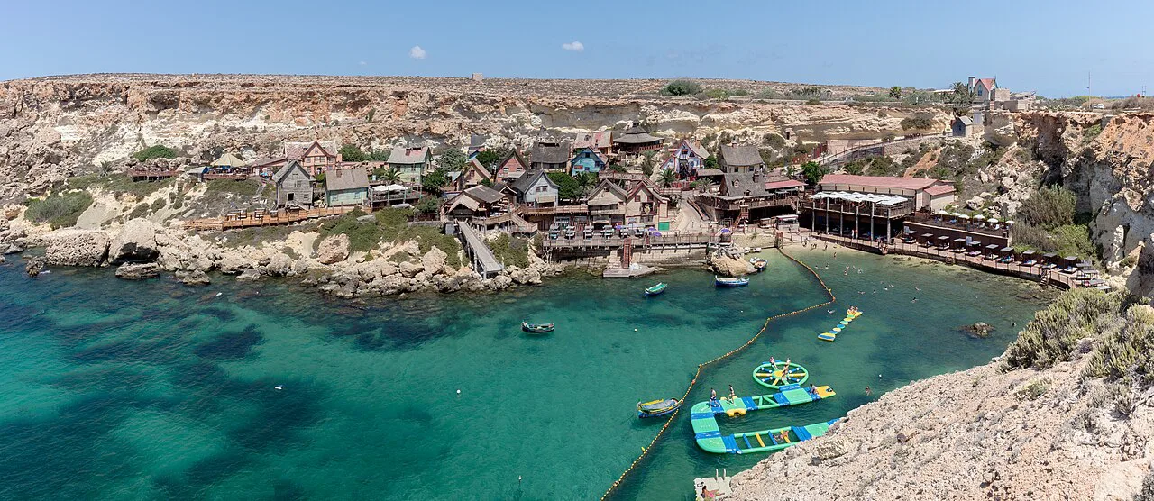 Popeye Village from the cliffs above Anchor Bay.
