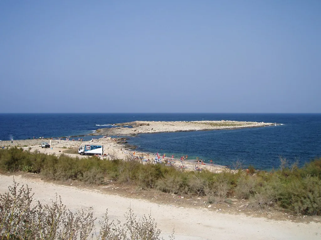 The rocky shoreline at Qawra Point, Malta.