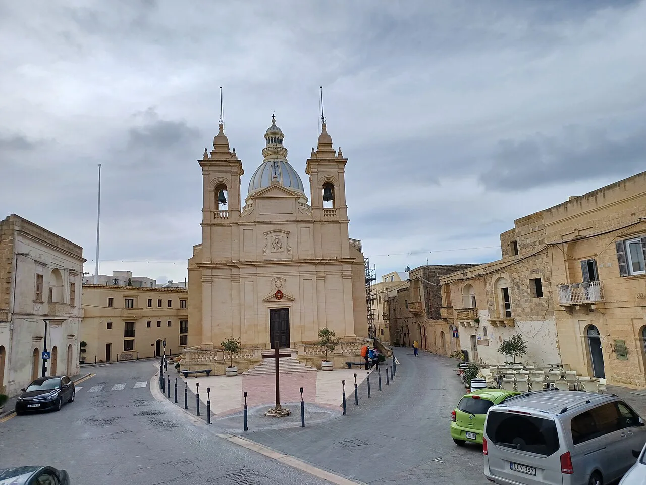 San Lawrenz parish church on its village square, Gozo.