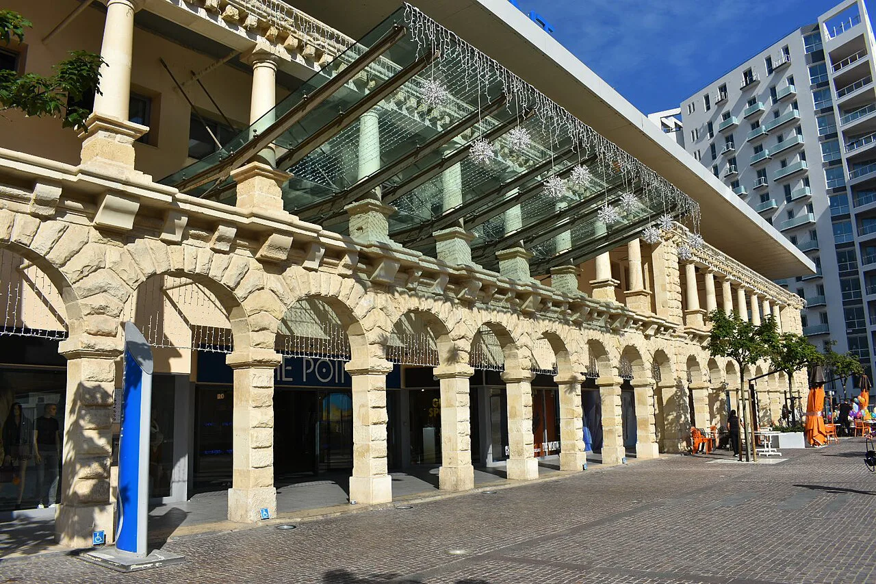 Arcaded shops at Tigné Point in Sliema.