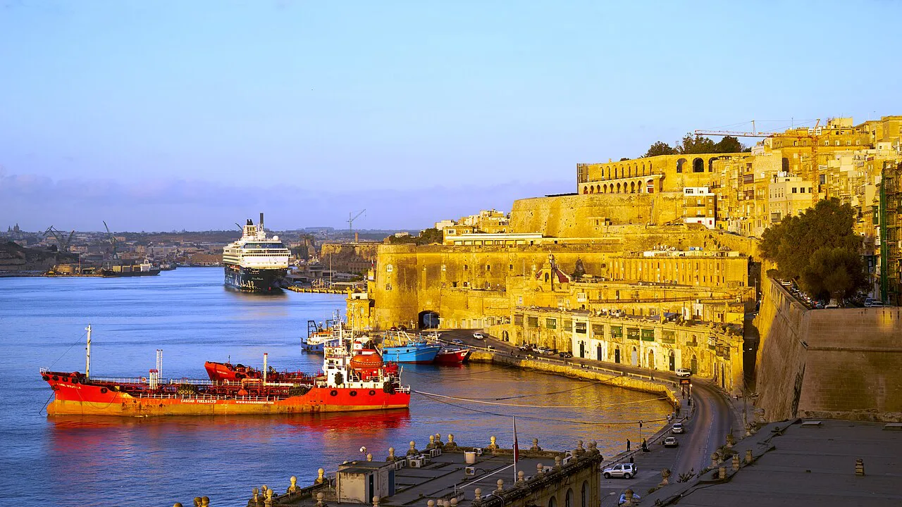 The Grand Harbour seen from the Siege Bell Memorial in Valletta.