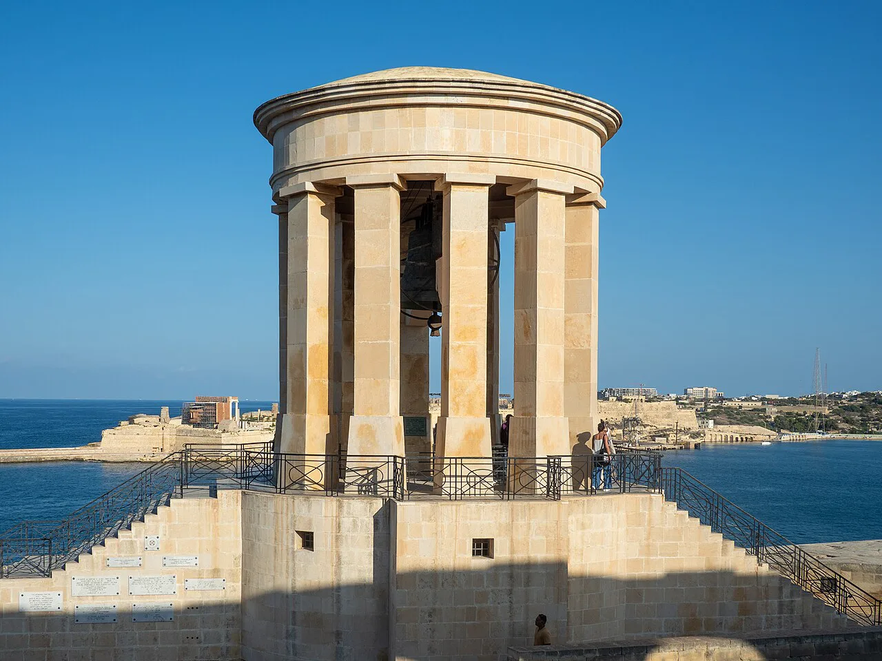 The Siege Bell Memorial overlooking Grand Harbour in Valletta.