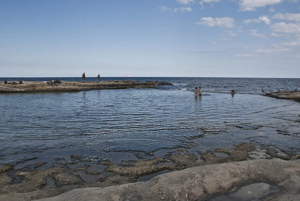 The rocky shoreline at Sliema.