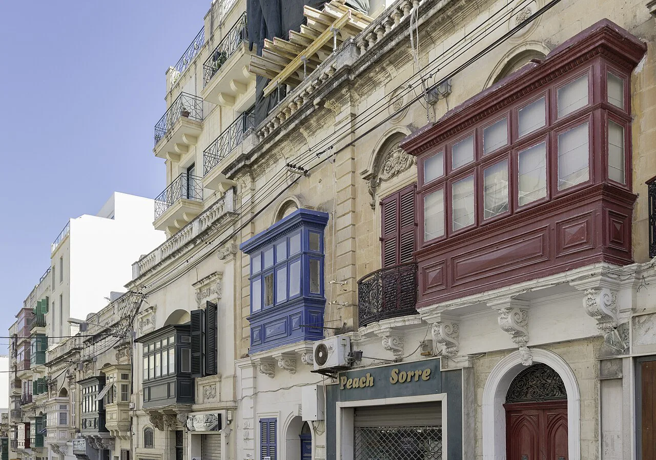 Traditional wooden balconies in Sliema.