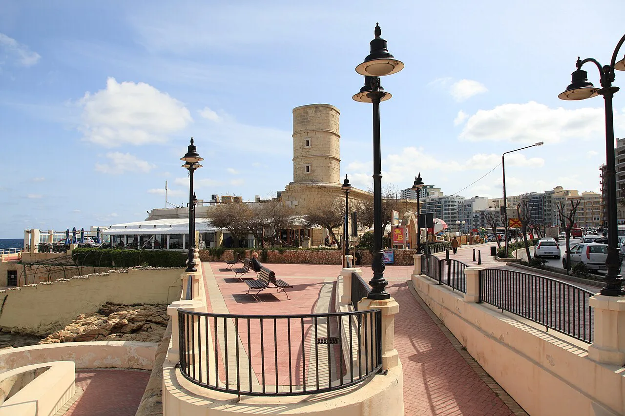 The promenade leading to the Fortizza at Sliema Point.