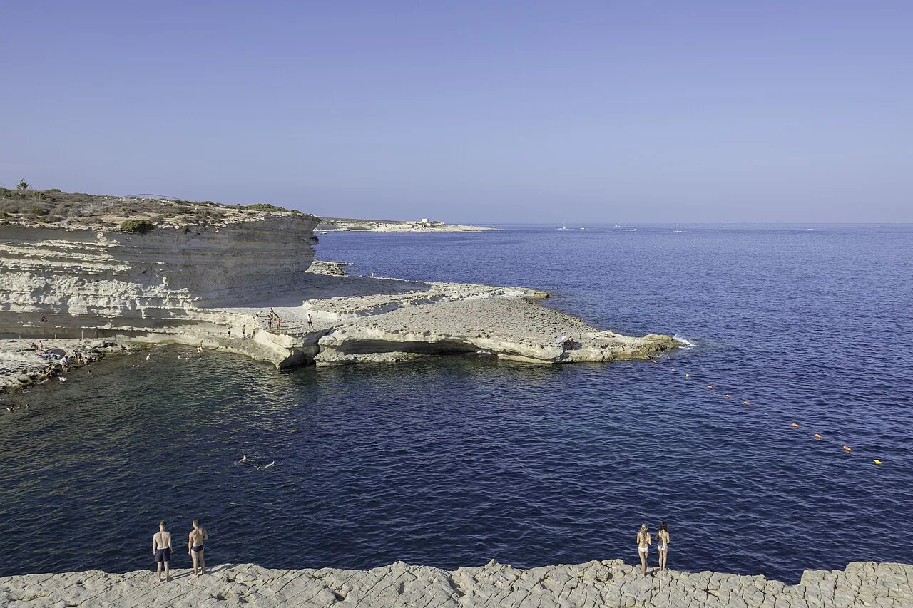 Limestone rock shelves around St Peter's Pool near Marsaxlokk.