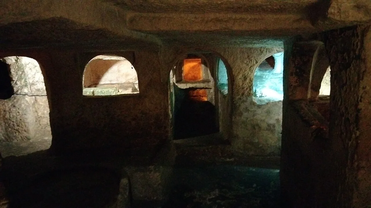 Rock-cut catacomb chambers at Rabat.