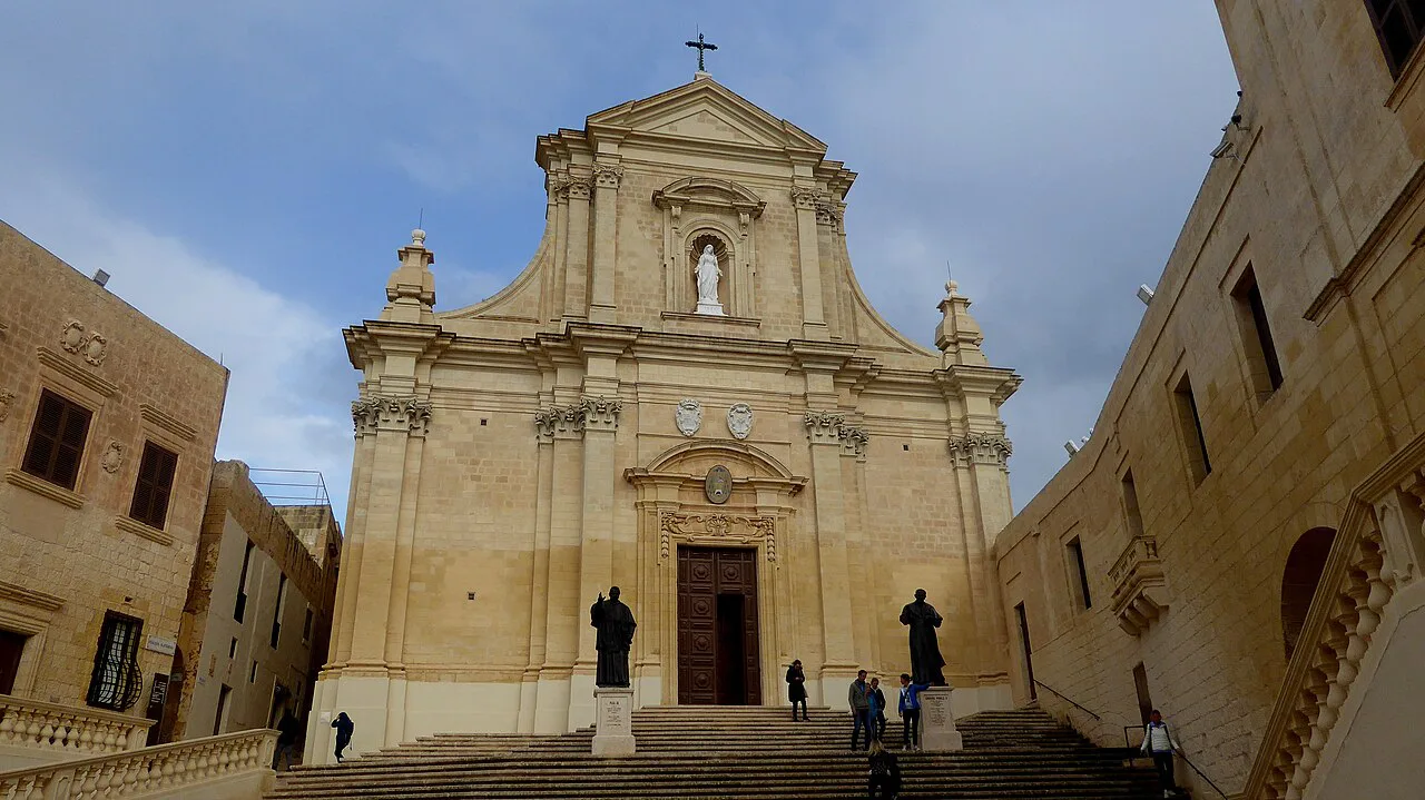 The façade of the Cathedral of the Assumption in Victoria, Gozo.