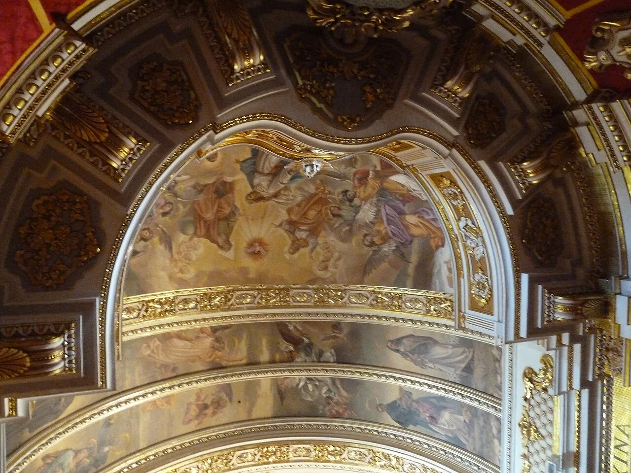 A painted vault inside St Francis Church in Victoria, Gozo.
