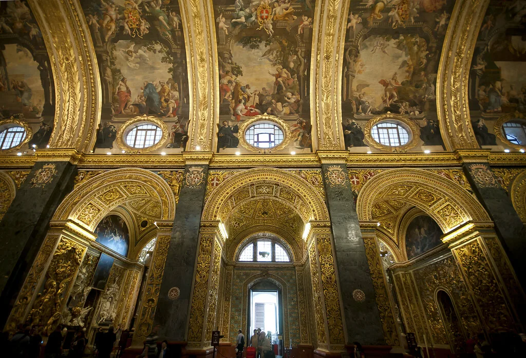 The ornate vaulted interior of St John's Co-Cathedral.