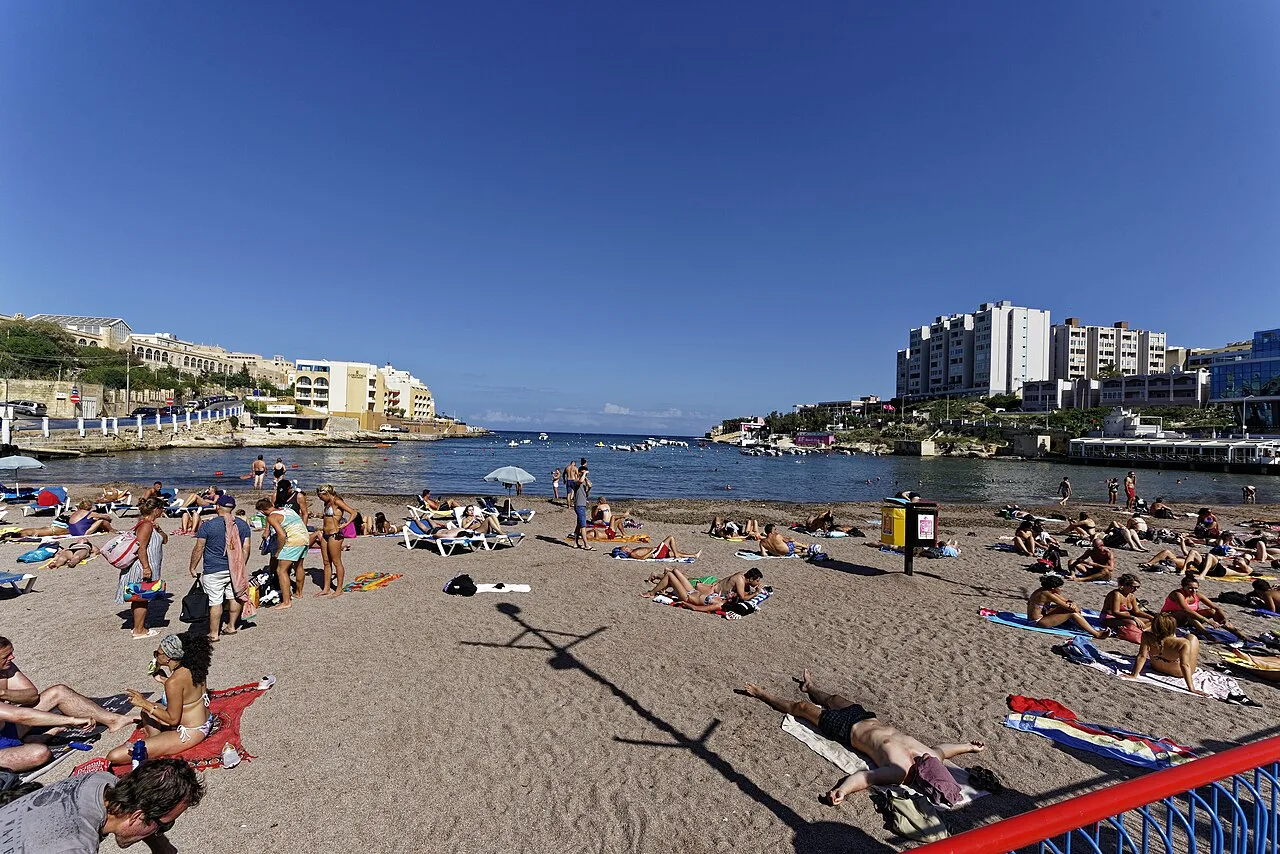 The beach at St George's Bay in St Julian's.