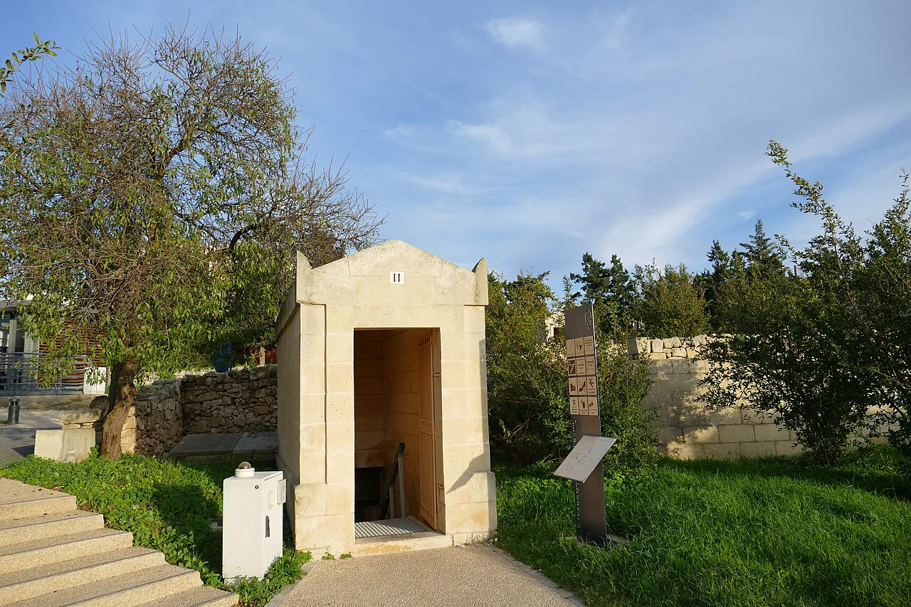 The entrance structure at St Paul's Catacombs in Rabat.