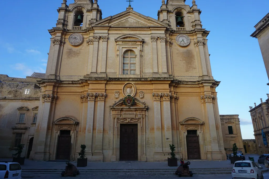 The Baroque façade of St Paul's Cathedral in Mdina.