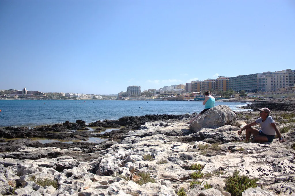 The rocky coast at Qawra near St Paul's Bay.