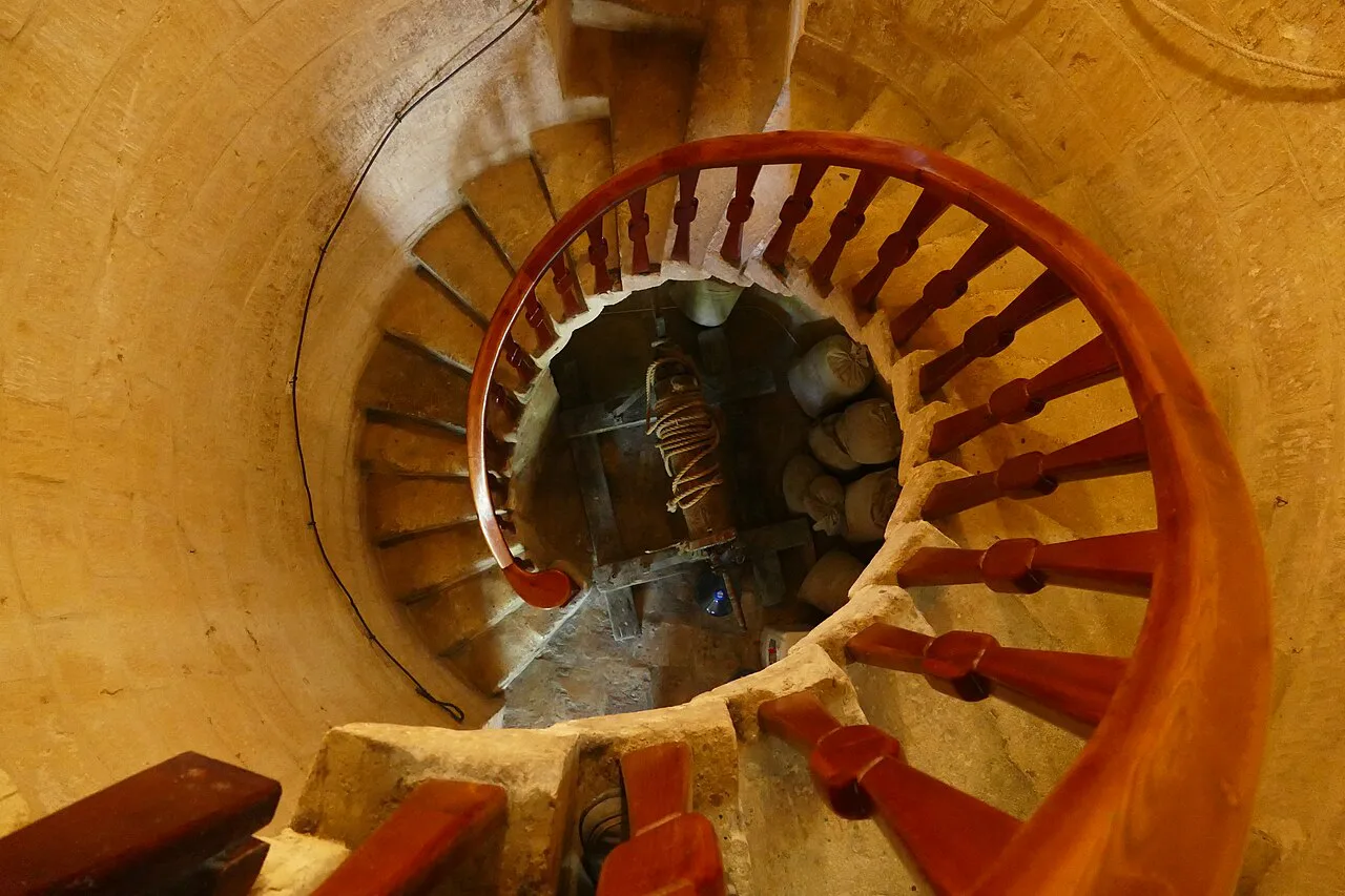 The spiral stairs inside Ta' Kola Windmill in Xagħra.