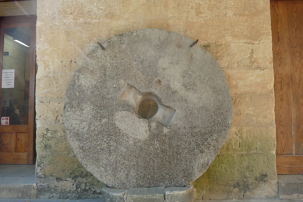 An old millstone at Ta' Kola Windmill in Xagħra.