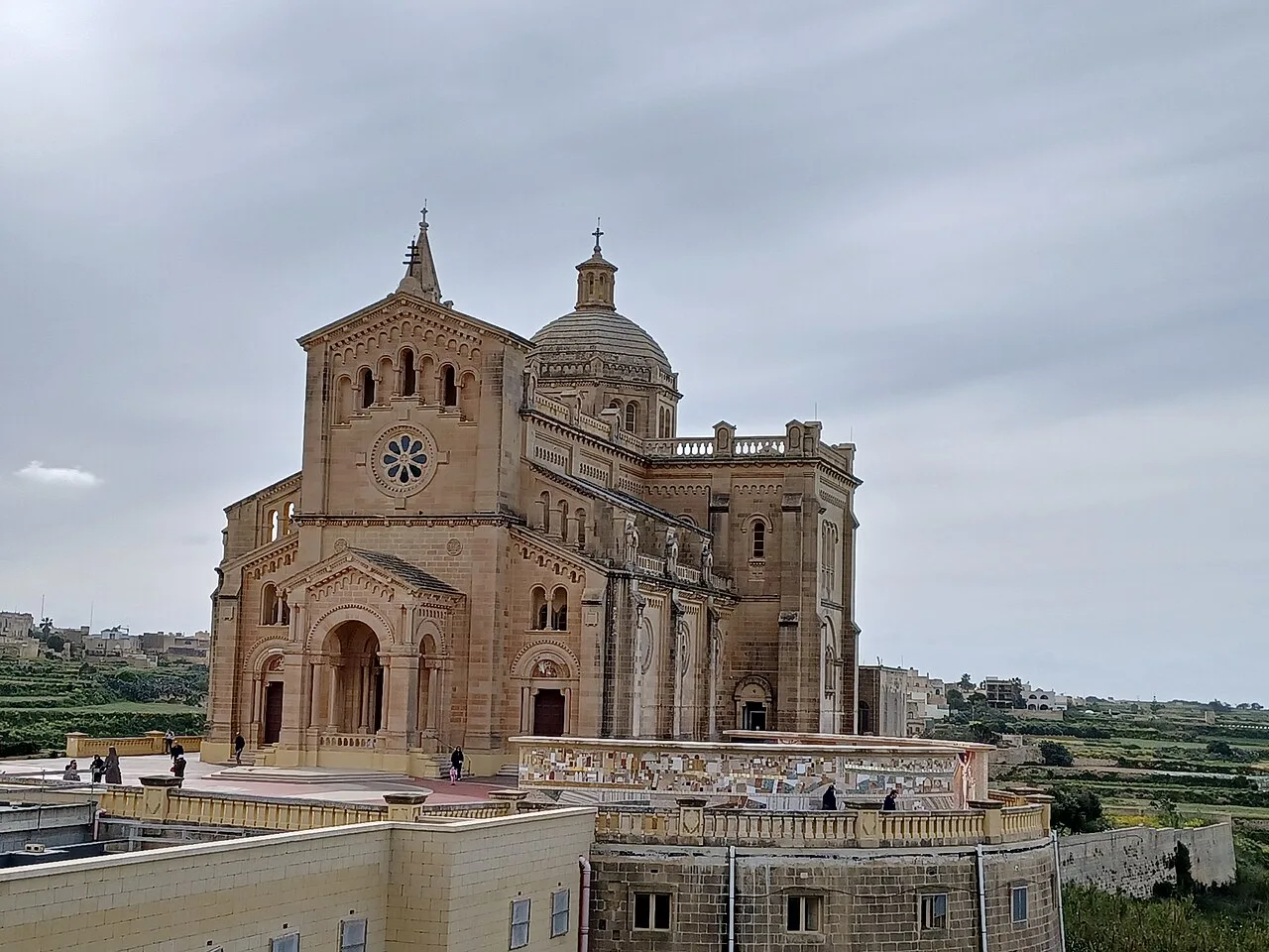 The Ta' Pinu Basilica seen from the hillside.