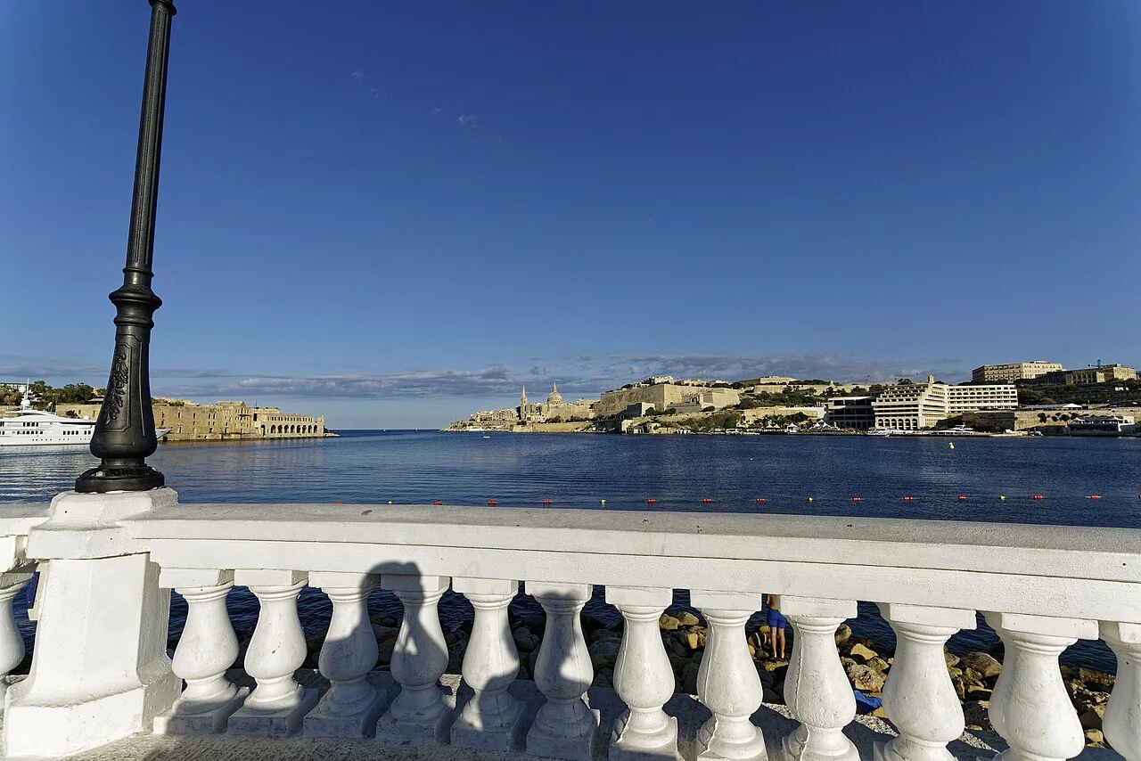 The Ta' Xbiex seafront with Valletta across Marsamxett Harbour.