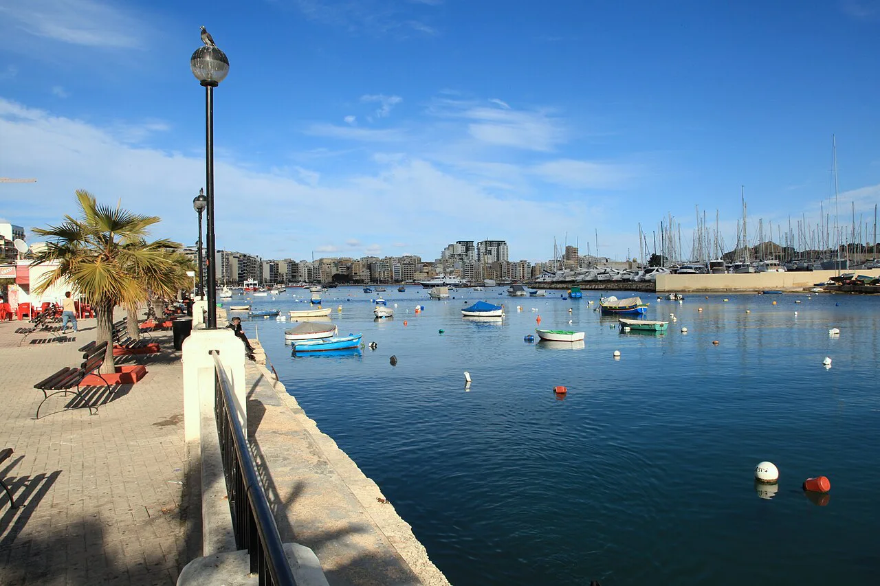 Boats moored off The Strand in Sliema.